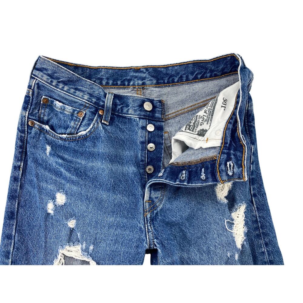 Vintage Levi’s 501 Jeans W28 L26 Distressed Button Fly Cropped Blue - Picture 6 of 11